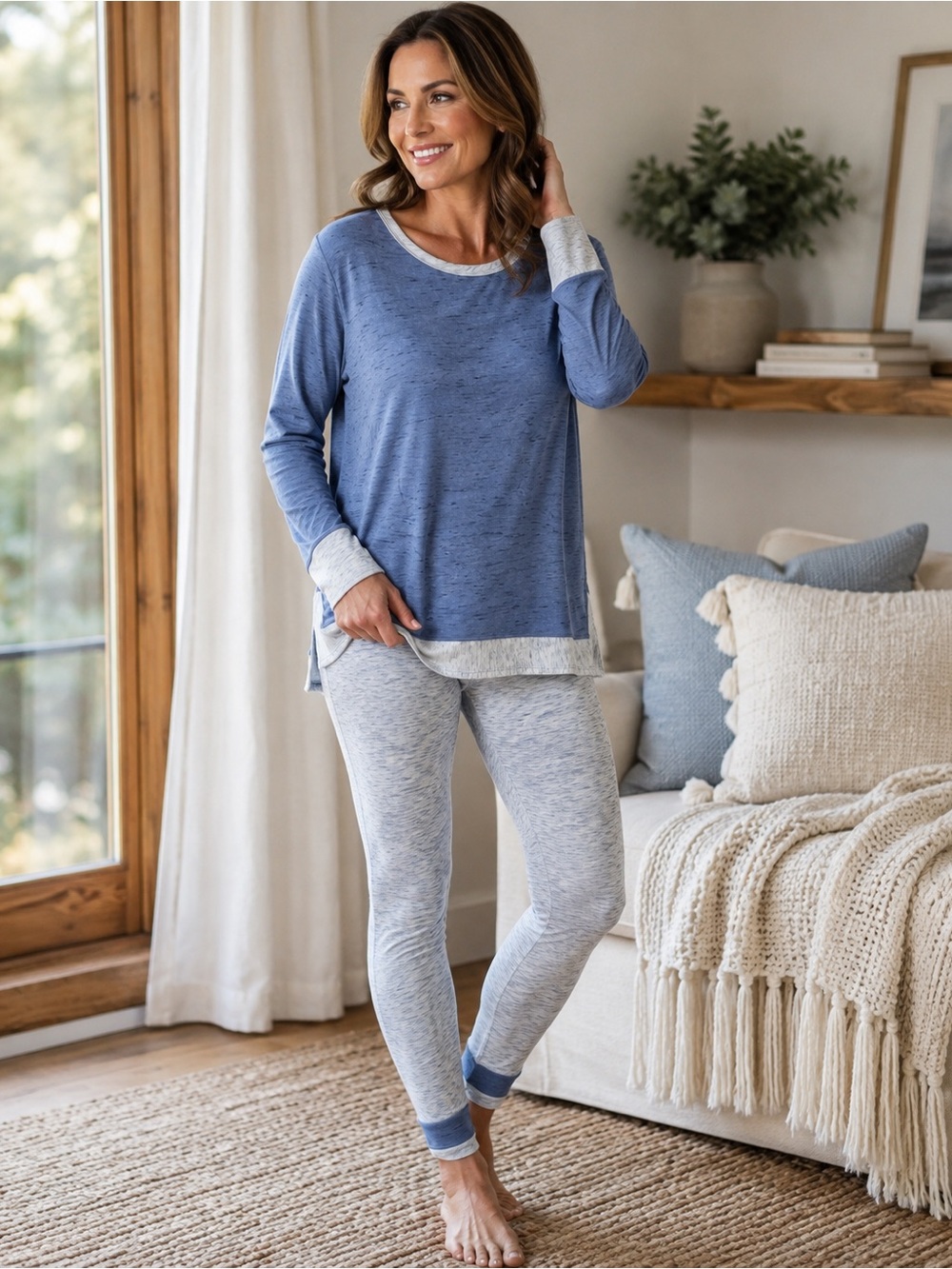 NWOT LOGO Lounge by Lori Goldstein French Terry Tunic Jogger Set Coastal Casual